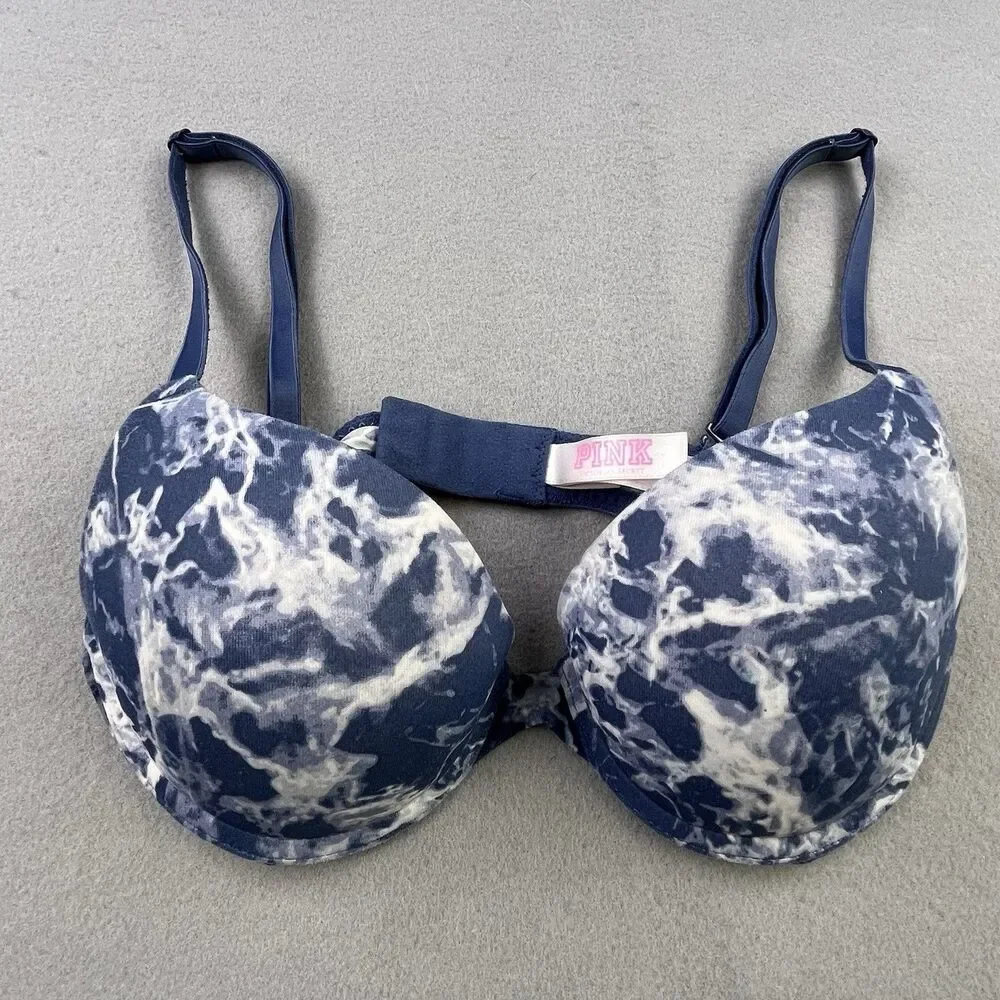 Victoria's Secret PINK T-Shirt Bra 32B Blue Tie Dye Lightly Wear Everywhere